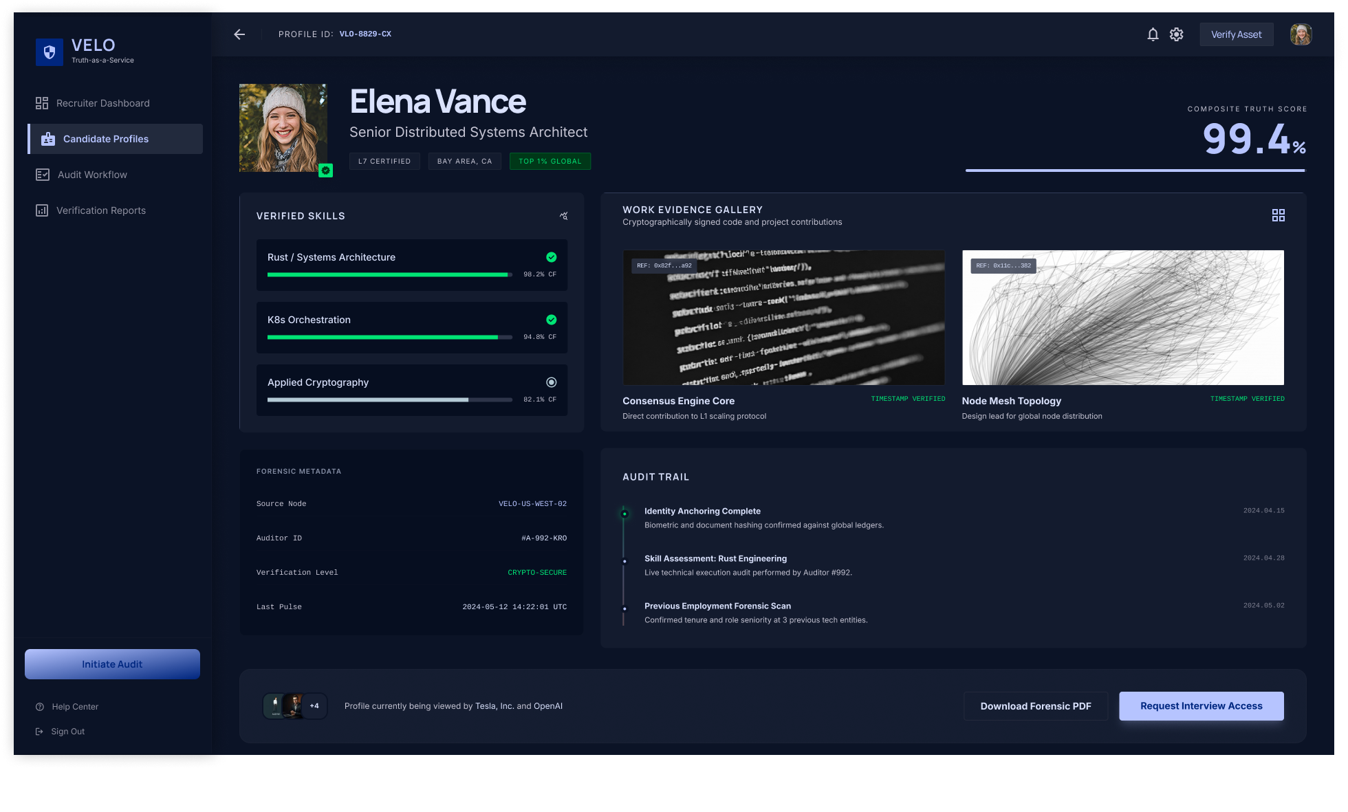 VELO UI screenshot